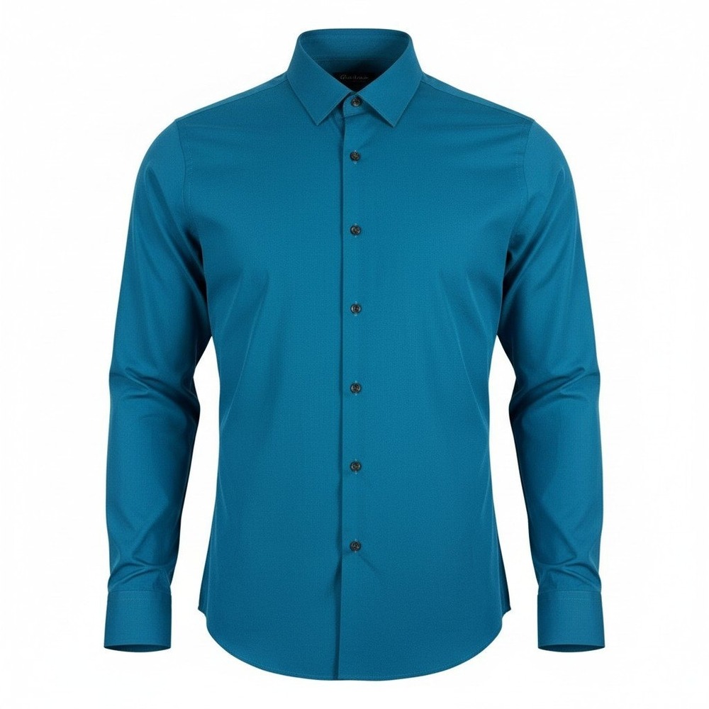 Bespoke Dress Shirt Slim Fit Mens L 16-16.5 Teal Blue Cotton Blend NWOT
